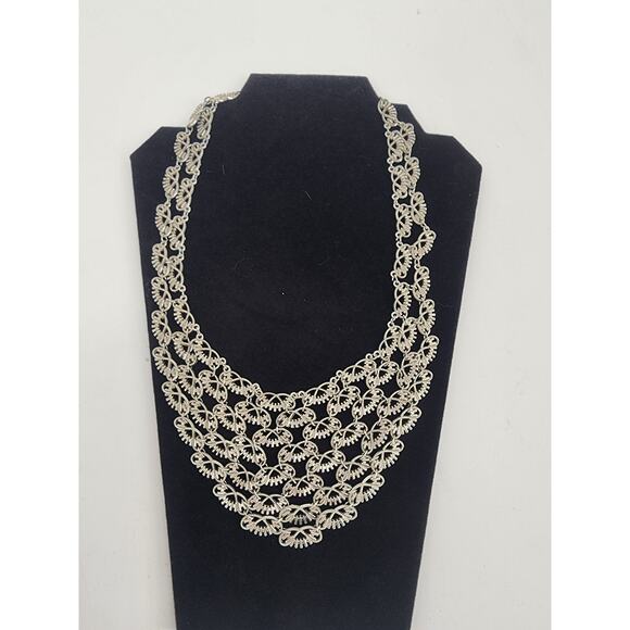 Stunning Silver-Toned Statement Bib Necklace - Picture 2 of 5